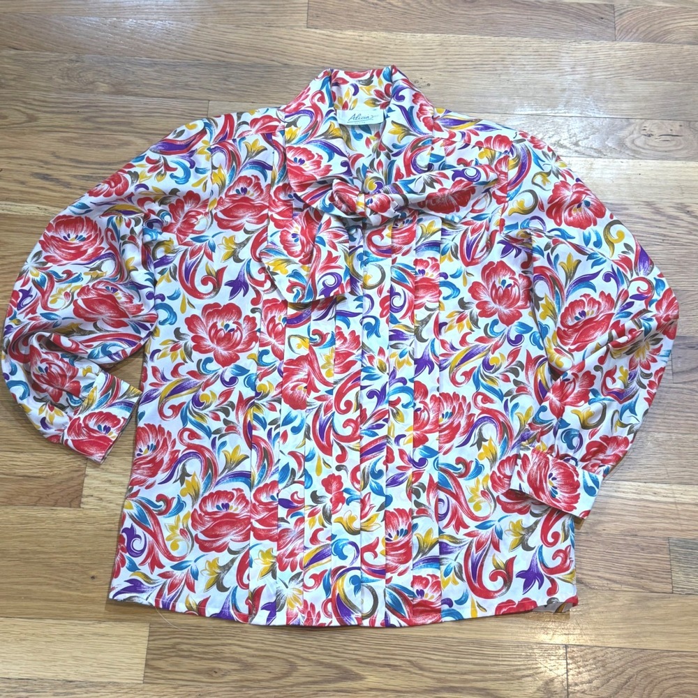 Alicia Petite Vintage Tie Neck Floral‎ Paisley Pleated Blouse Multicolor 2P